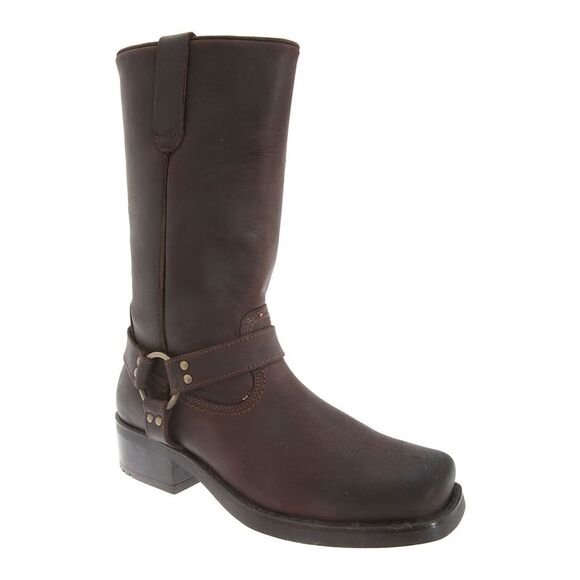 Gringos Mens High Harley Western Harness Leather Boots / Dark Brown